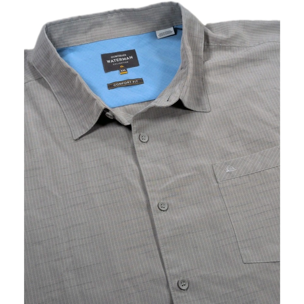 Quiksilver Waterman Shirt Mens XXL Gray Short Sleeve Button Up Comfort Fit Modal